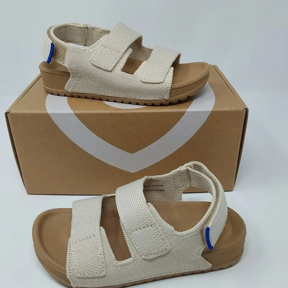 Rothy's Kids Double Strap Sandal Conch Beige Knit US Kids 10 EU 27 NIB